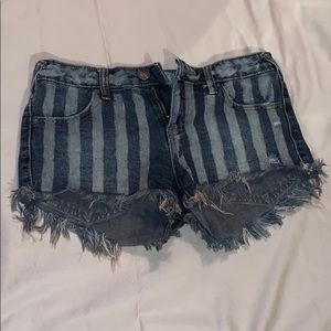 Free People Mid-Rise Striped Jean Shorts